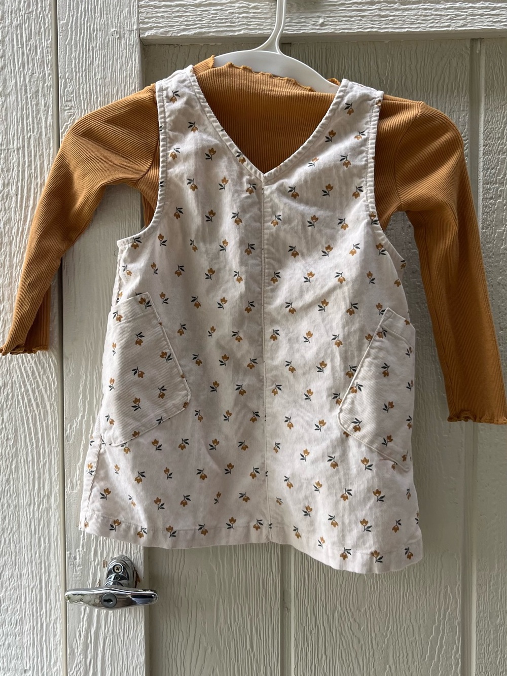 Carter's Cream Floral Pinafore with Mustard Lining long sleeve shirt